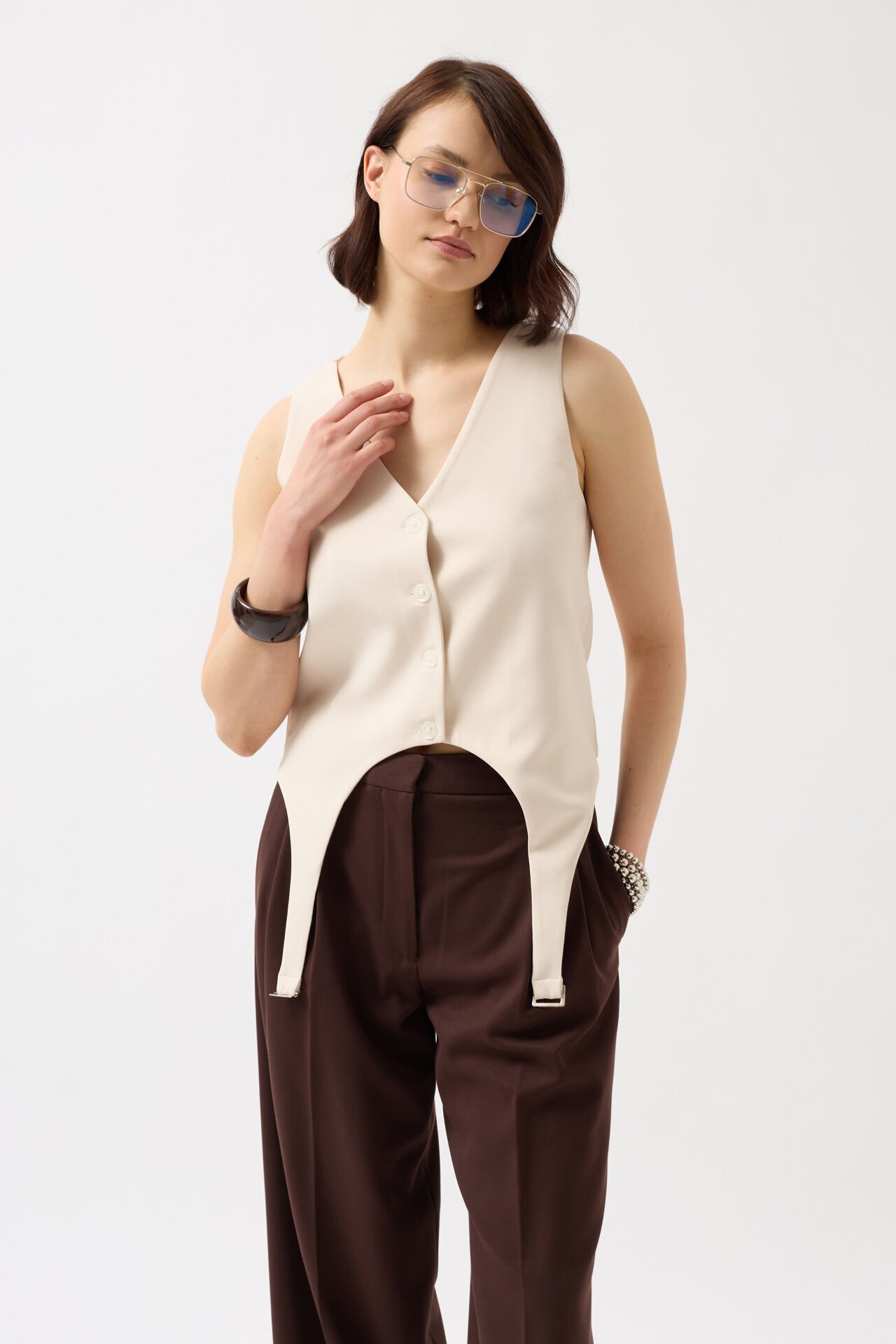 Wholesale Belt Detail V Neck Stone Vest