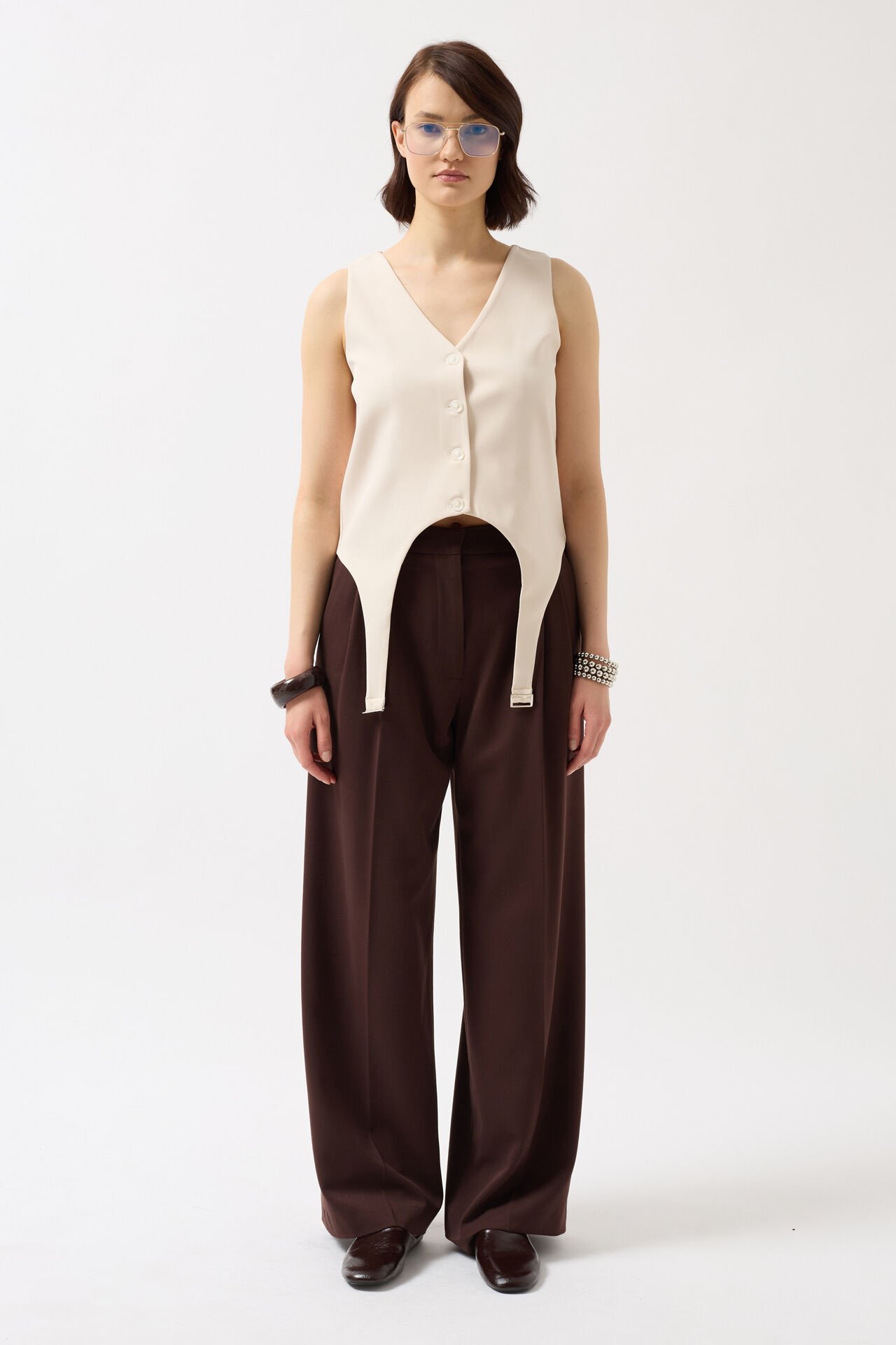 Wholesale Belt Detail V Neck Stone Vest