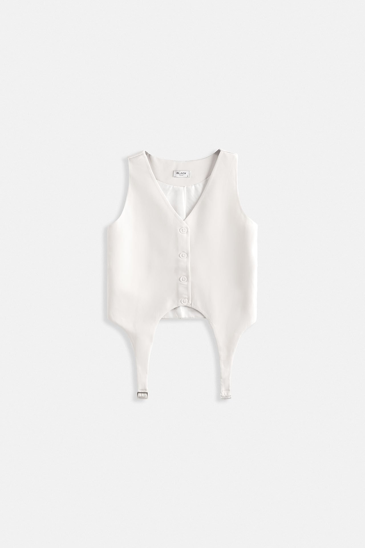 Wholesale Belt Detail V Neck White Vest