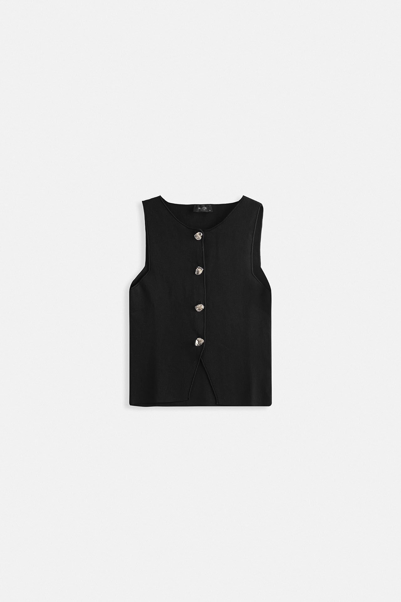 Wholesale Buttoned Textured Black Vest