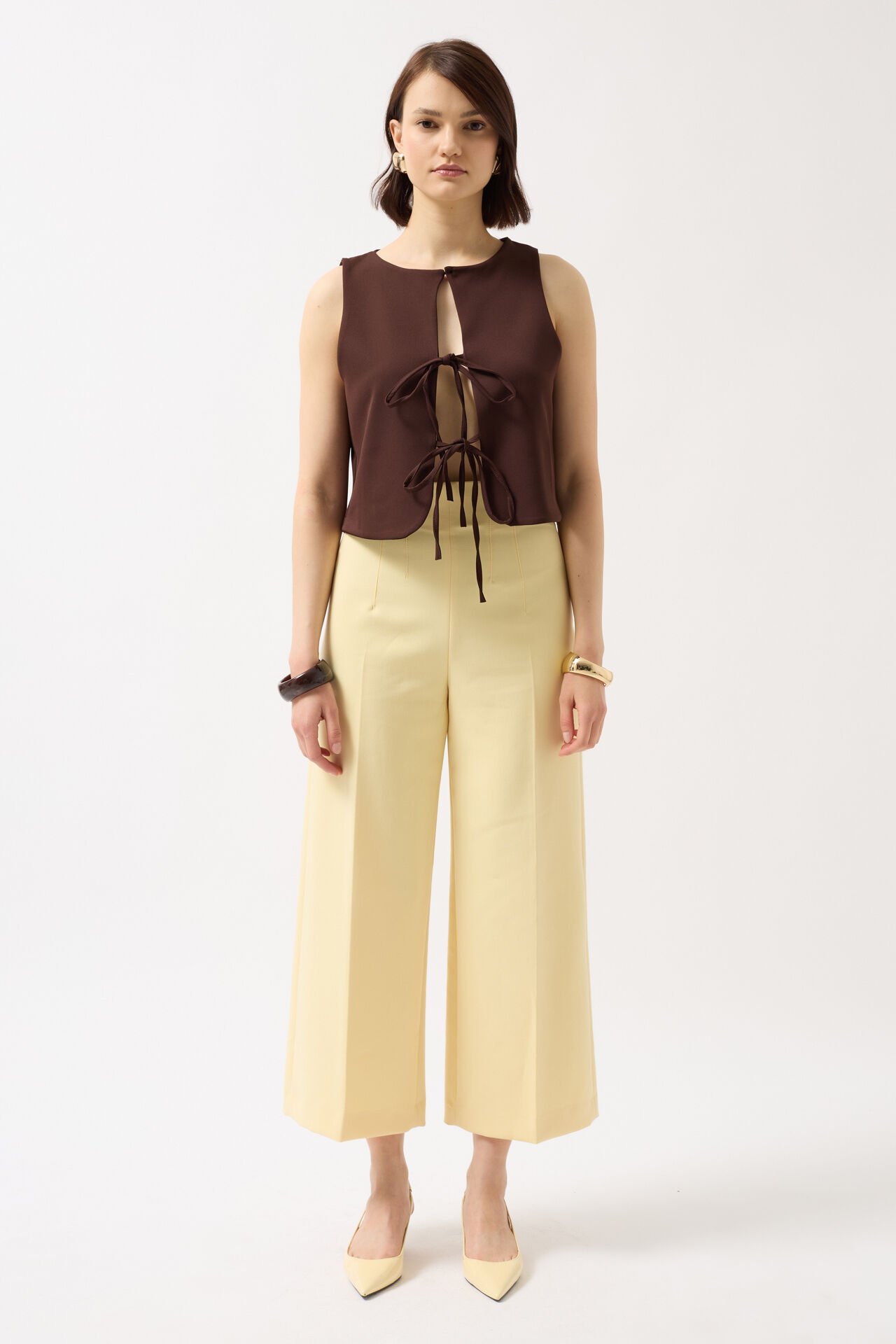 Wholesale Lace Detail Low Cut Brown Blouse
