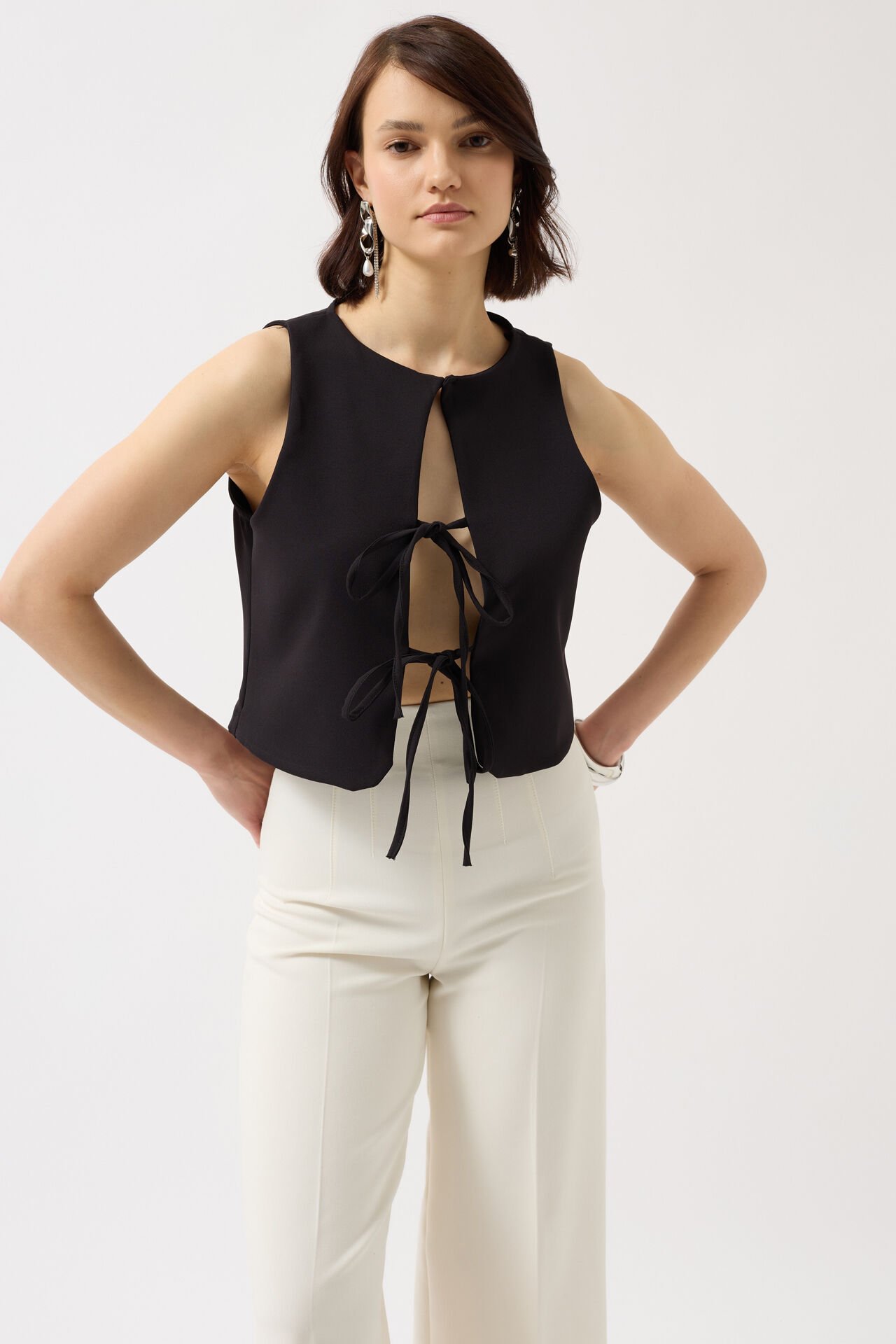 Wholesale Lace Detail Low Cut Black Blouse