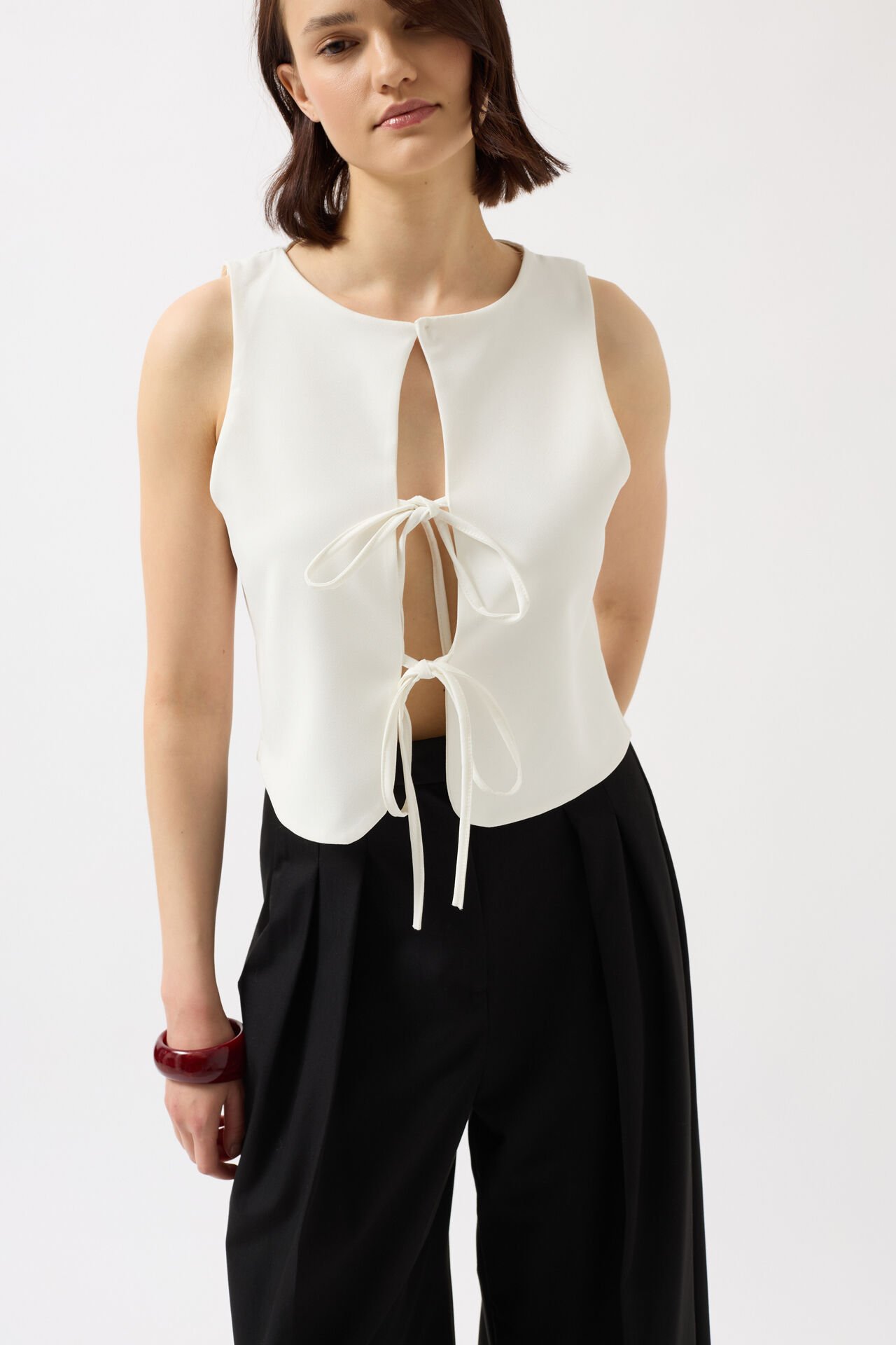 Wholesale Lace Detail Low Cut White Blouse