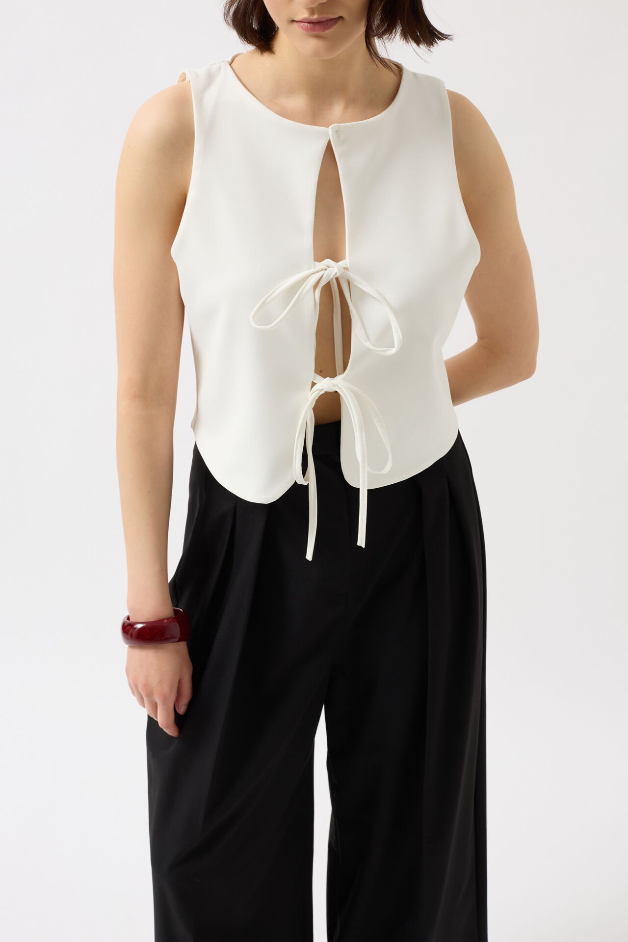 Wholesale Lace Detail Low Cut White Blouse