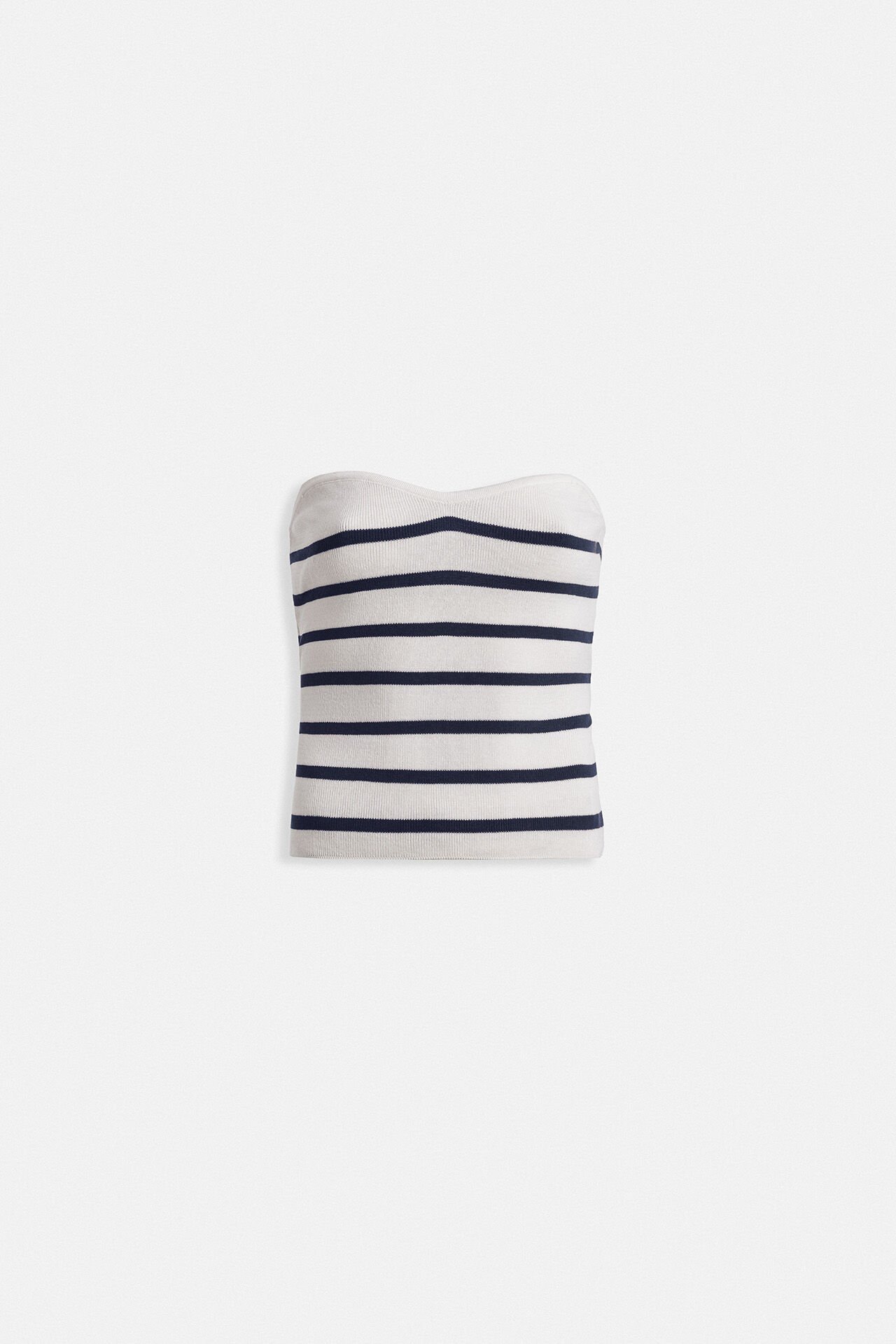 Wholesale Striped Strapless Textured White Navy Blue Blouse