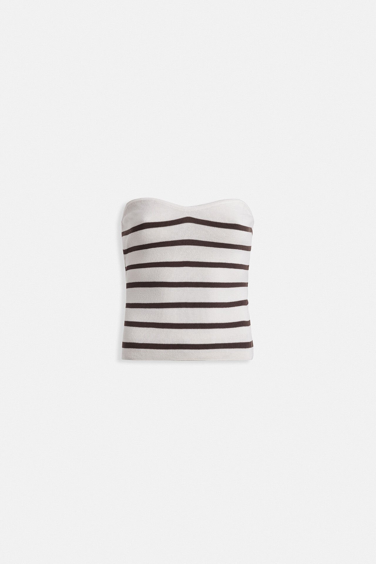 Wholesale Striped Strapless Textured White Brown Blouse