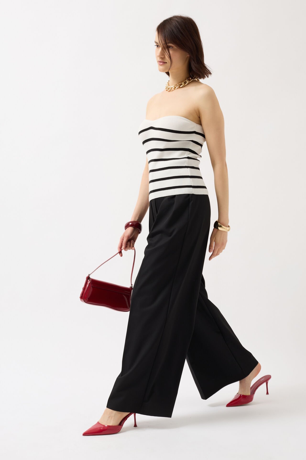 Wholesale Striped Strapless Textured White Black Blouse