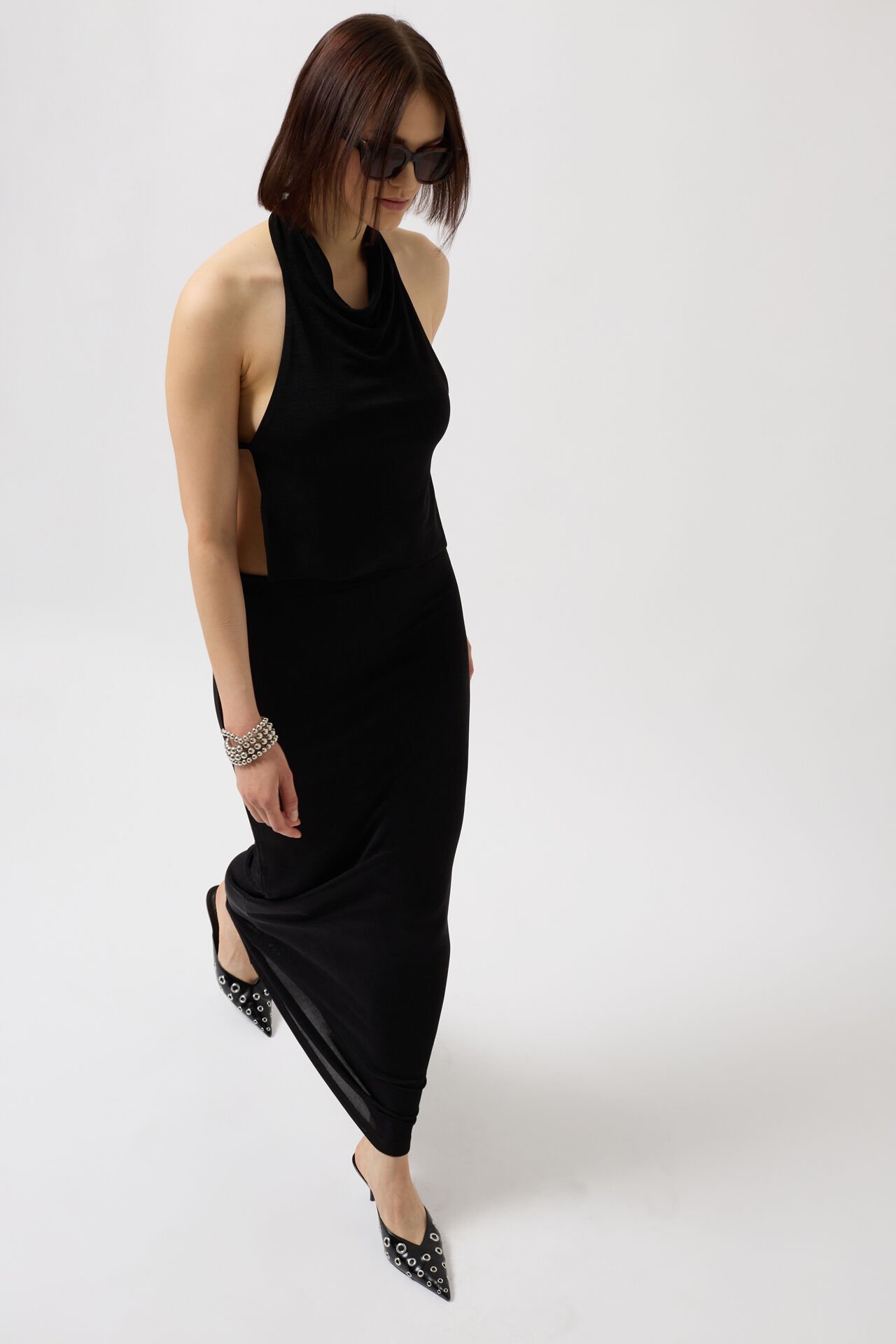 Wholesale Shiny Fabric Maxi Black Skirt