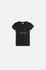 Toptan Baskılı Likralı Crop Siyah T-Shirt