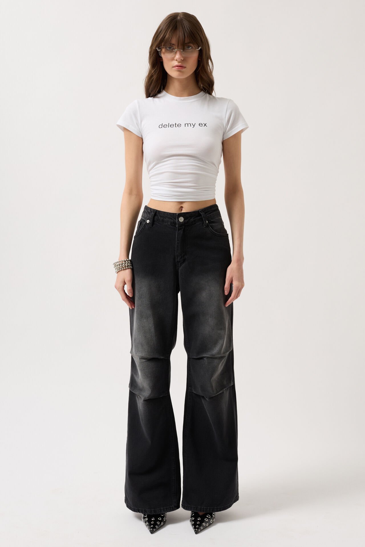 Toptan Baskılı Likralı Crop Beyaz T-Shirt