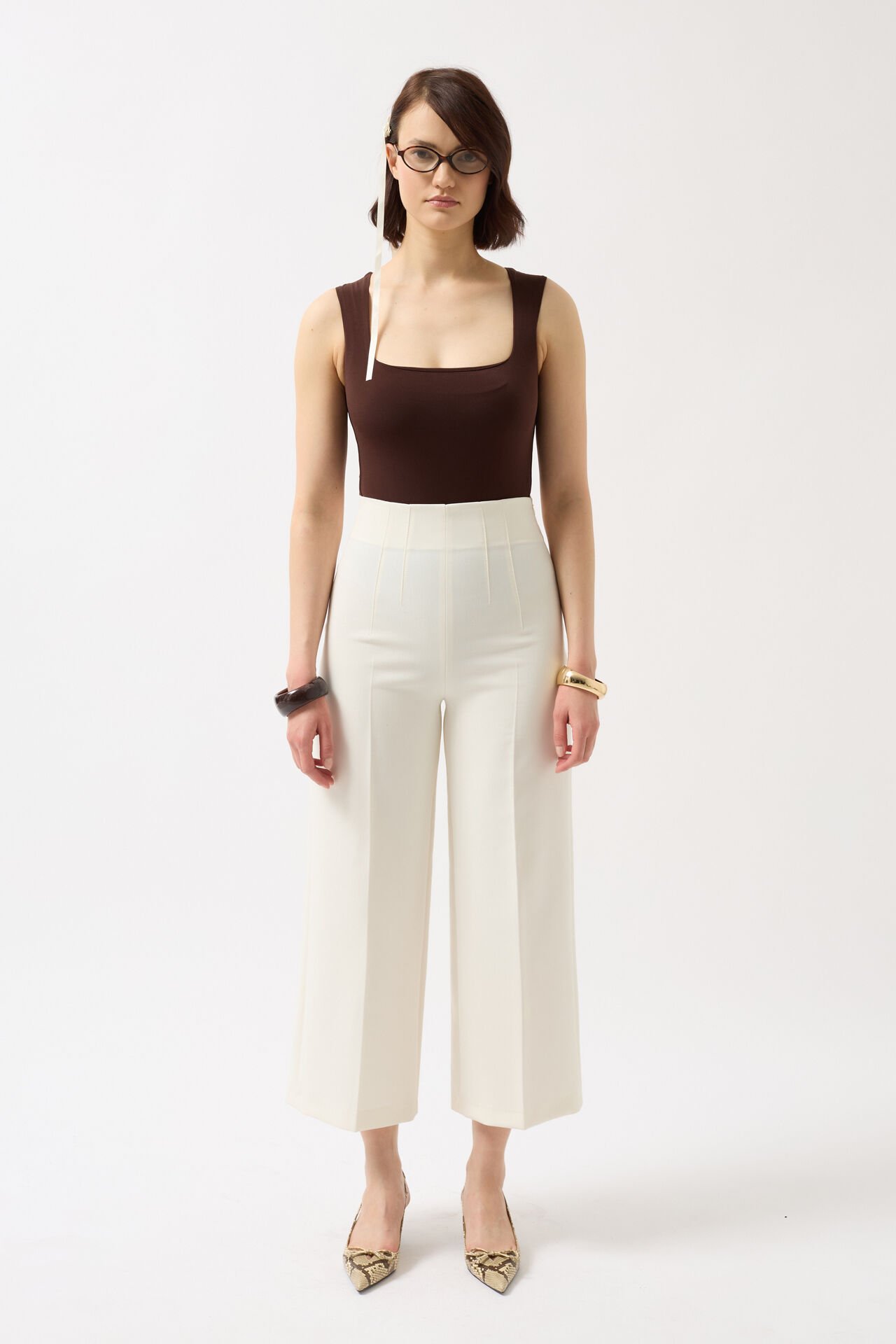 Toptan Kare Yaka Kalın Askılı Kahverengi Bodysuit