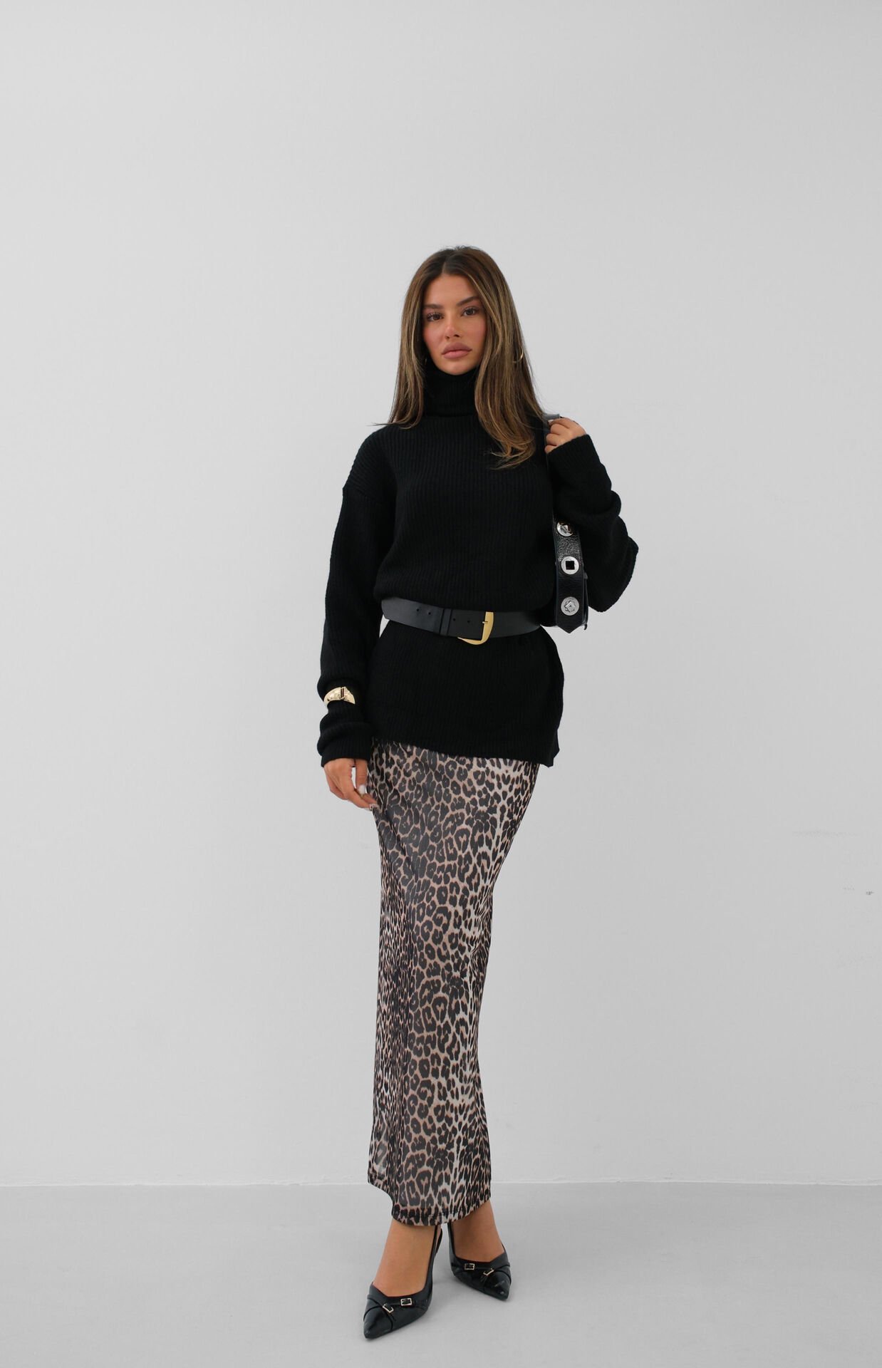 Wholesale Oversize Turtleneck Black Knit Tunic