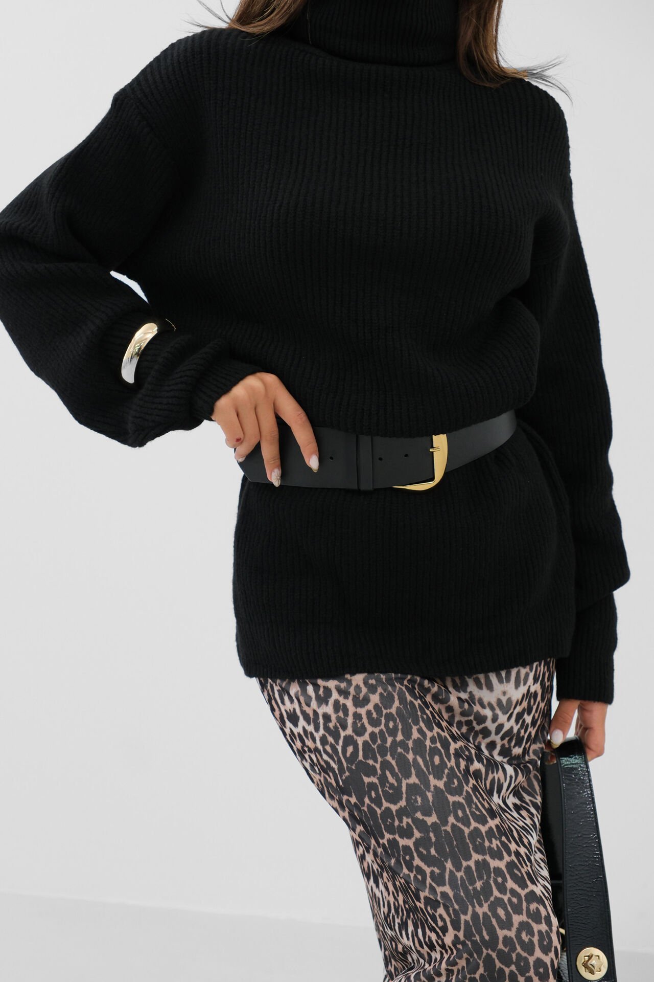 Wholesale Oversize Turtleneck Black Knit Tunic