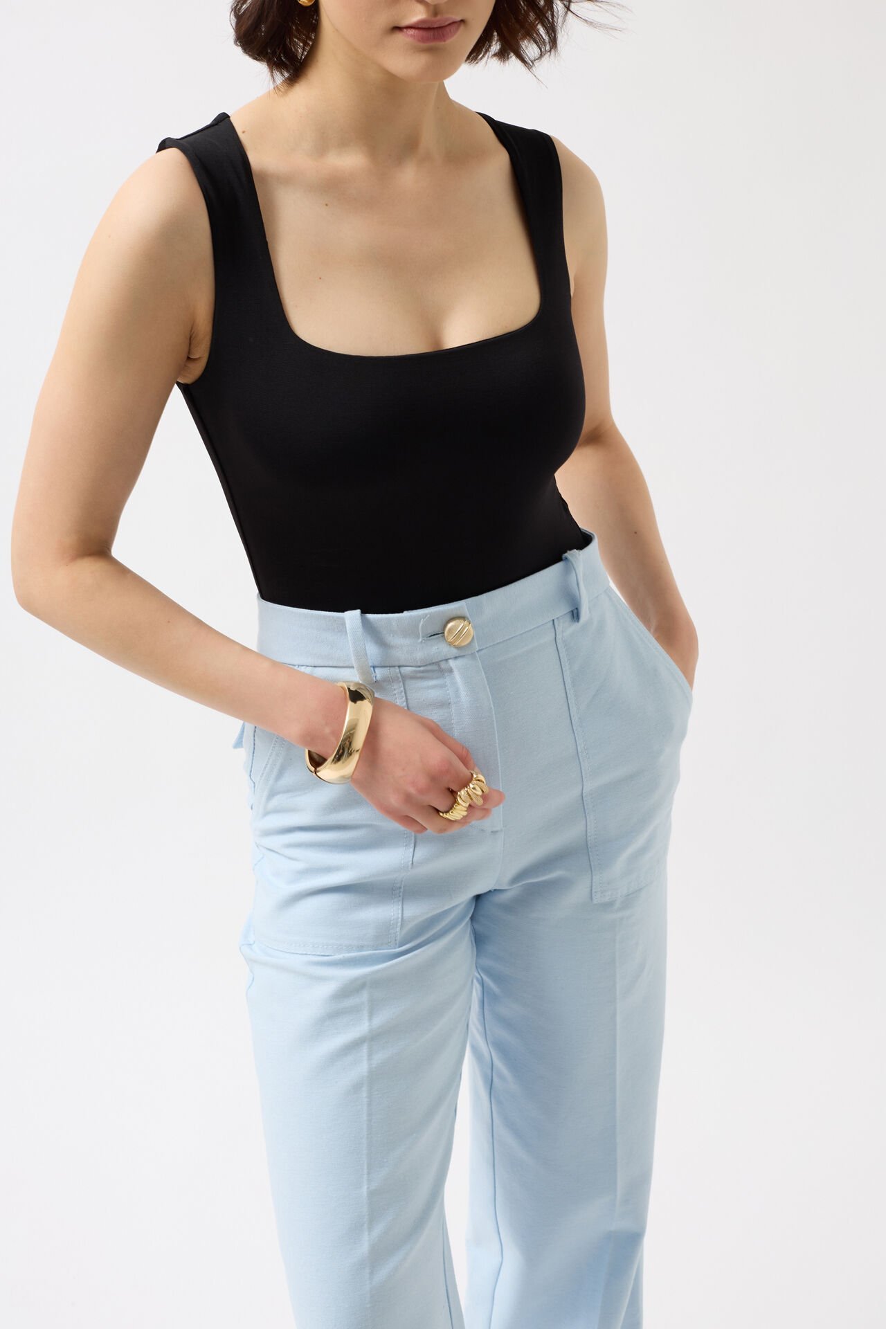 Wholesale Square Neck Thick Strap Black Bodysuit