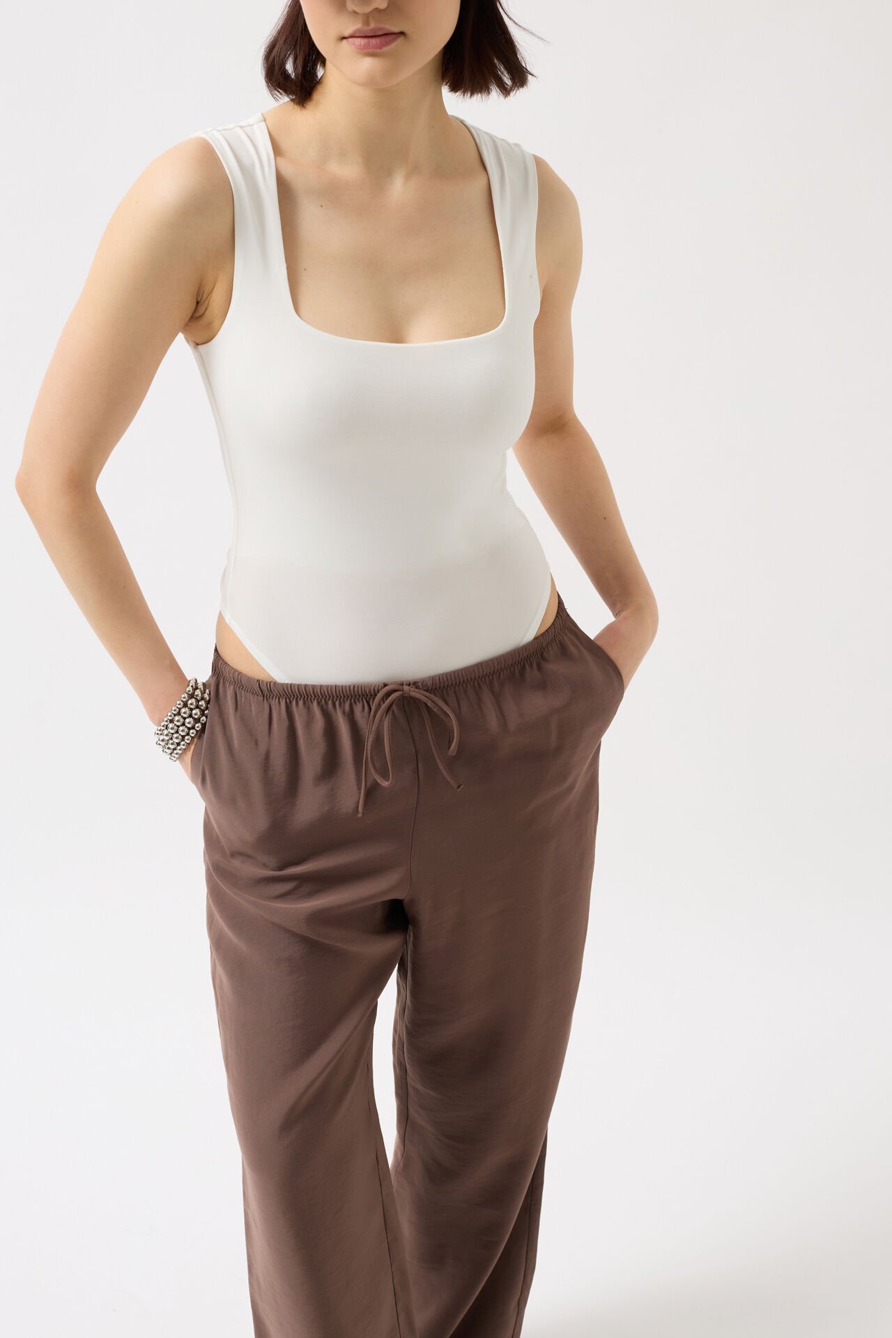 Wholesale Square Neck Thick Strap White Bodysuit