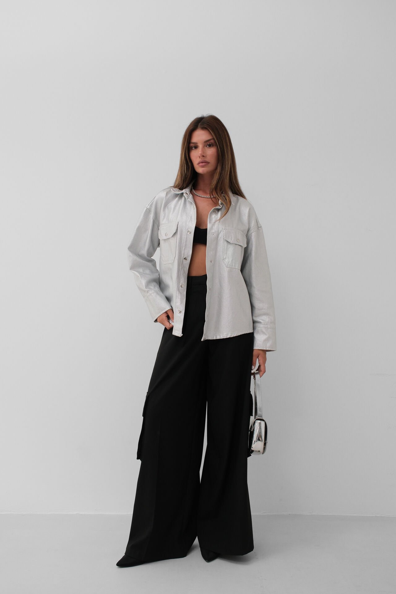 Wholesale Metallic Grey Denim Jacket