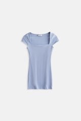 Wholesale Window Detail Mini Low Cut Baby Blue Dress