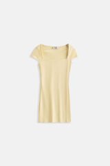 Wholesale Window Detail Mini Low Cut Yellow Dress