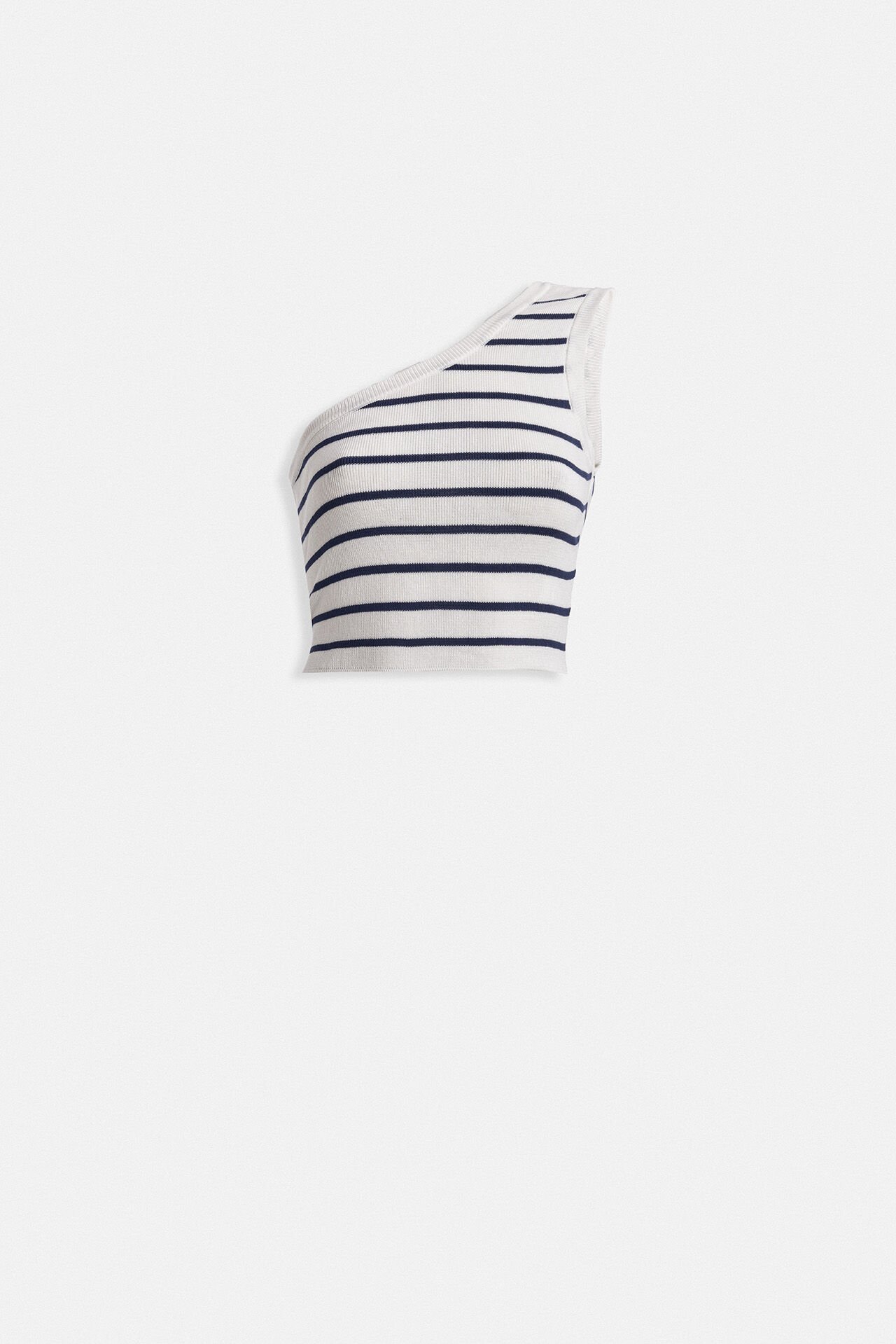 Wholesale One Shoulder Striped White Navy Blue Crop