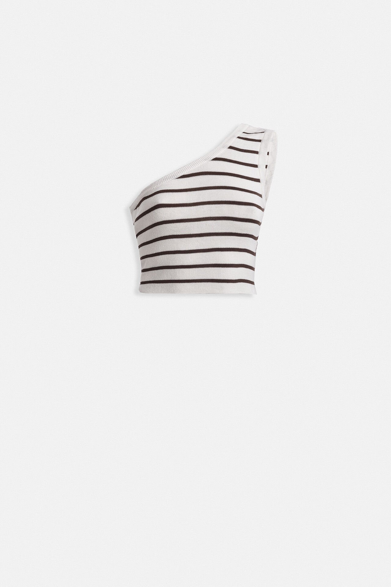 Wholesale One Shoulder Striped White Brown Crop