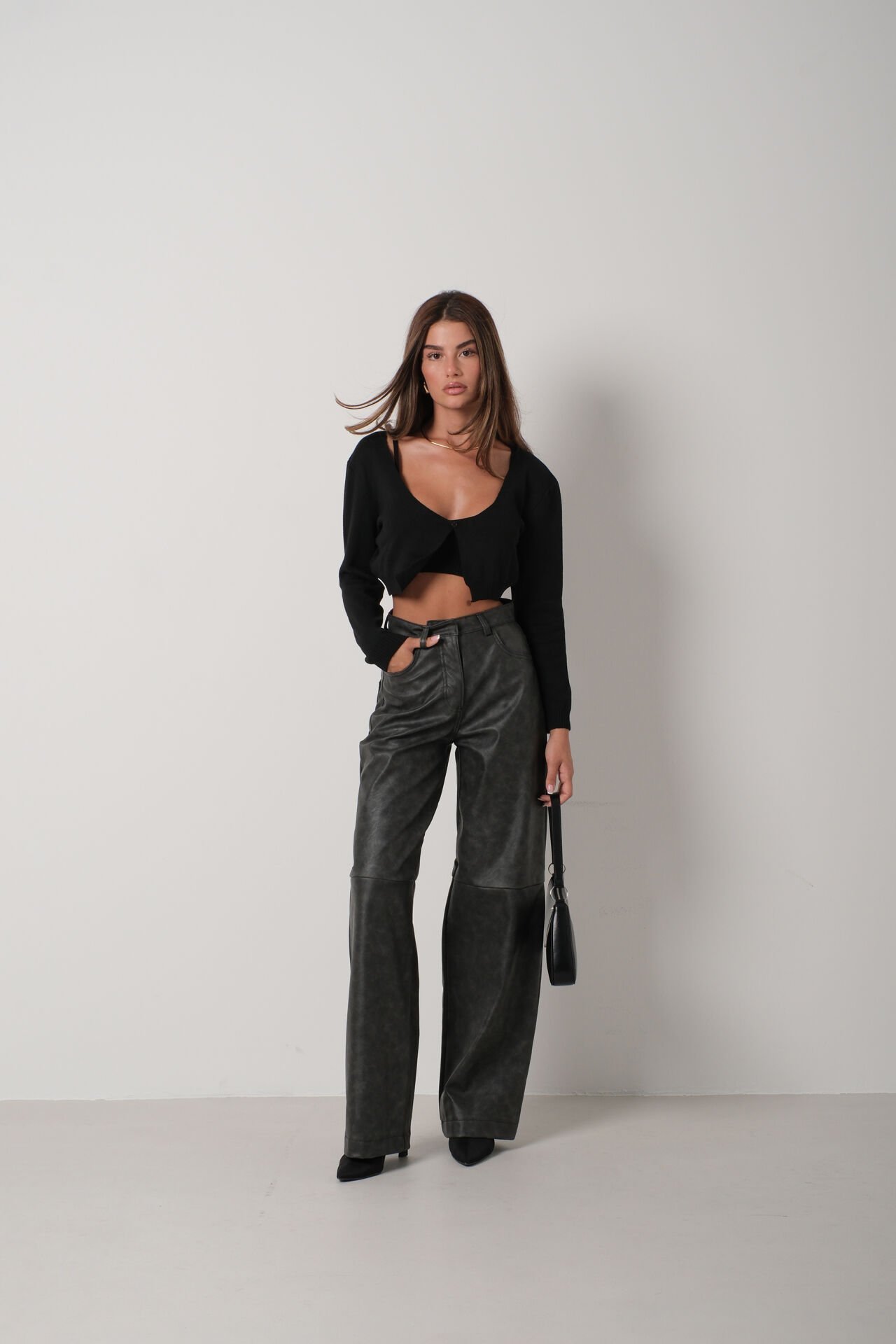 Wholesale Strap Blouse Cardigan Black Knitwear Set