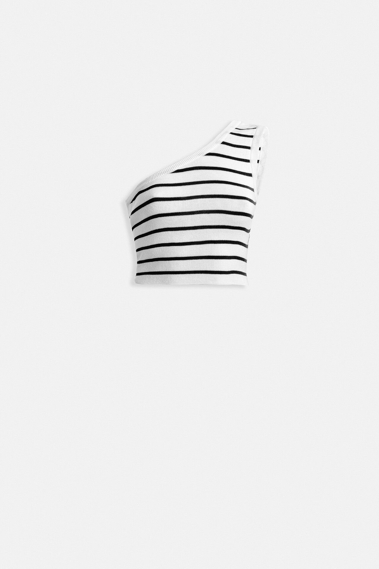 Wholesale One Shoulder Striped White Black Crop