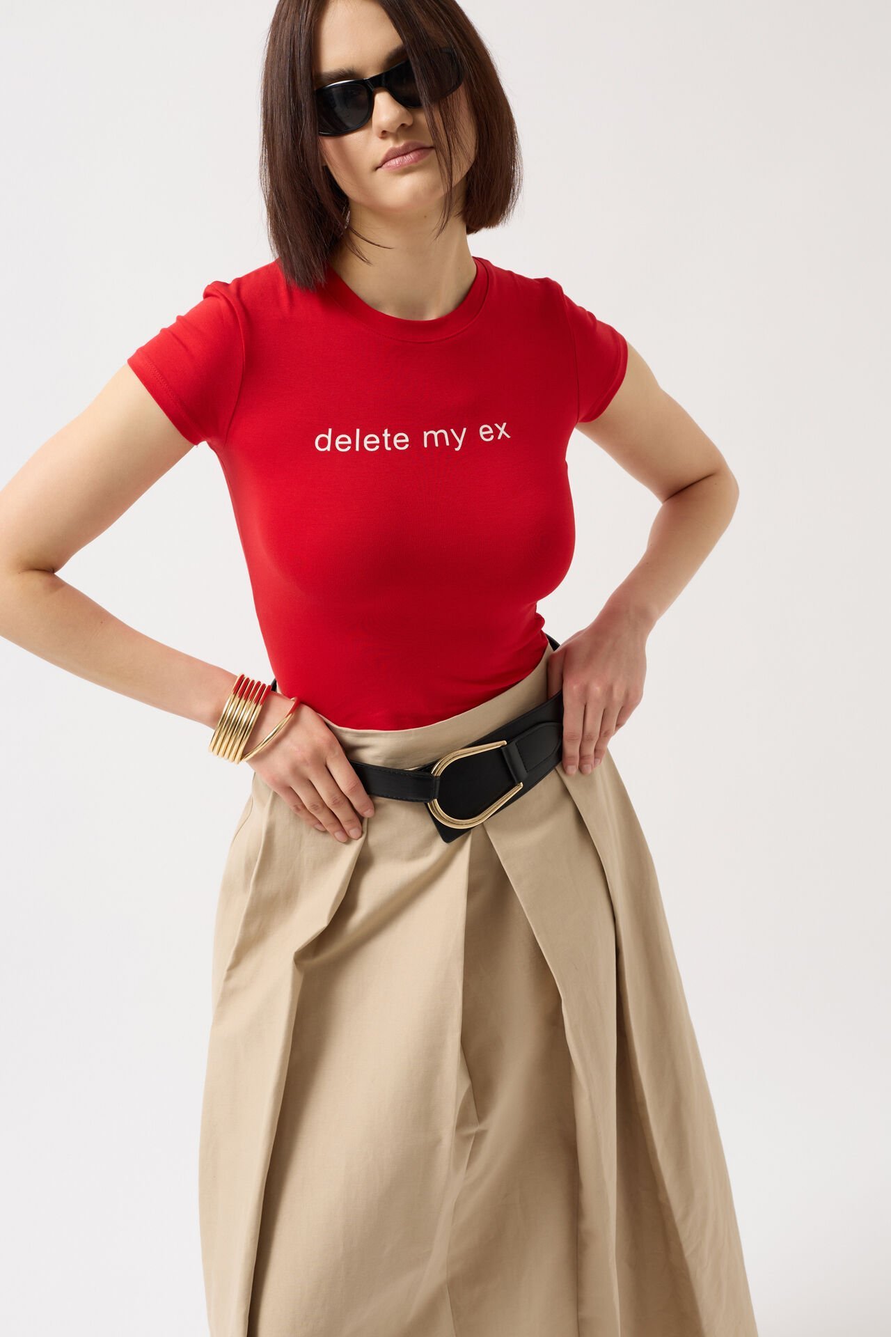 Toptan Baskılı Likralı Crop Kırmızı T-Shirt