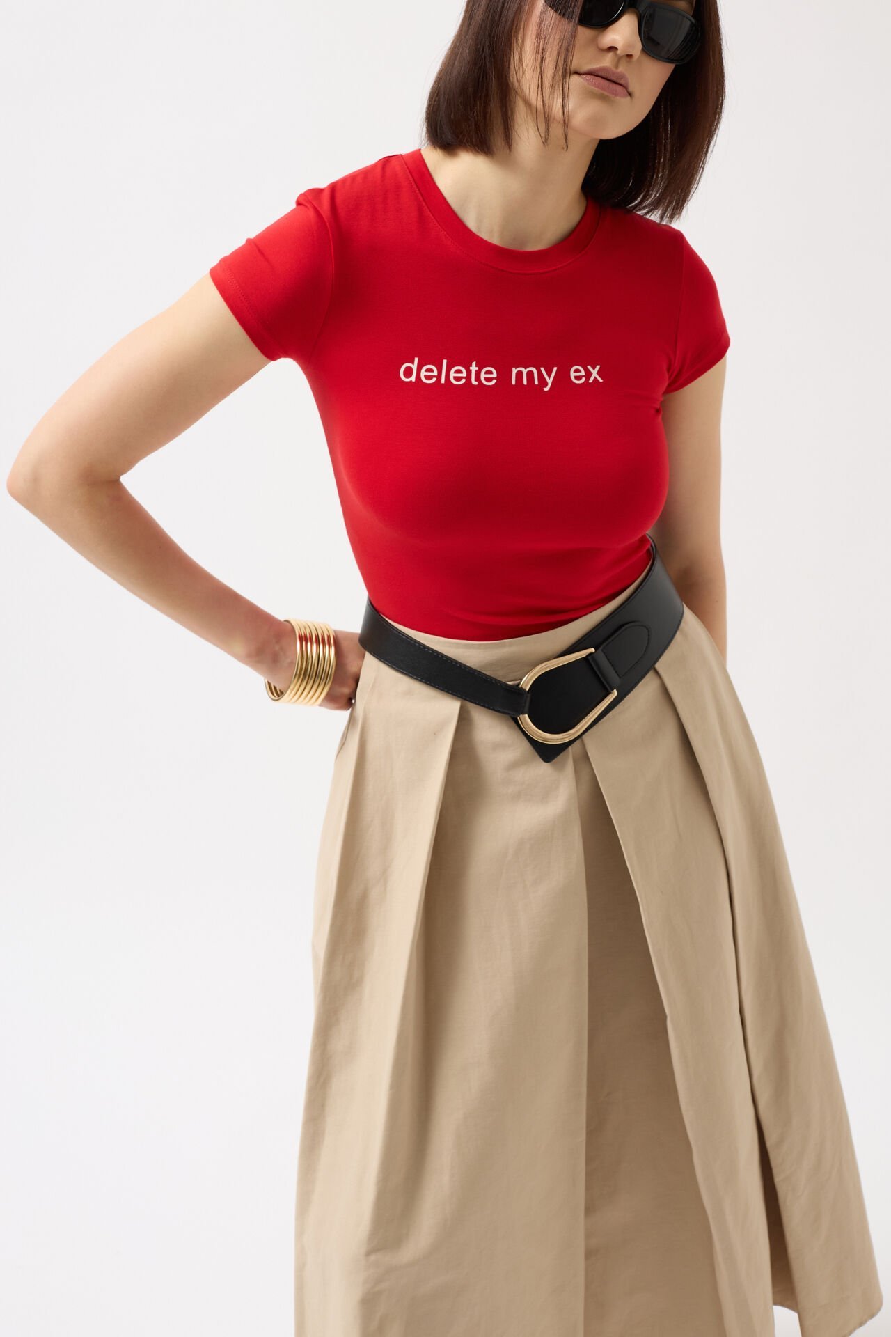 Toptan Baskılı Likralı Crop Kırmızı T-Shirt