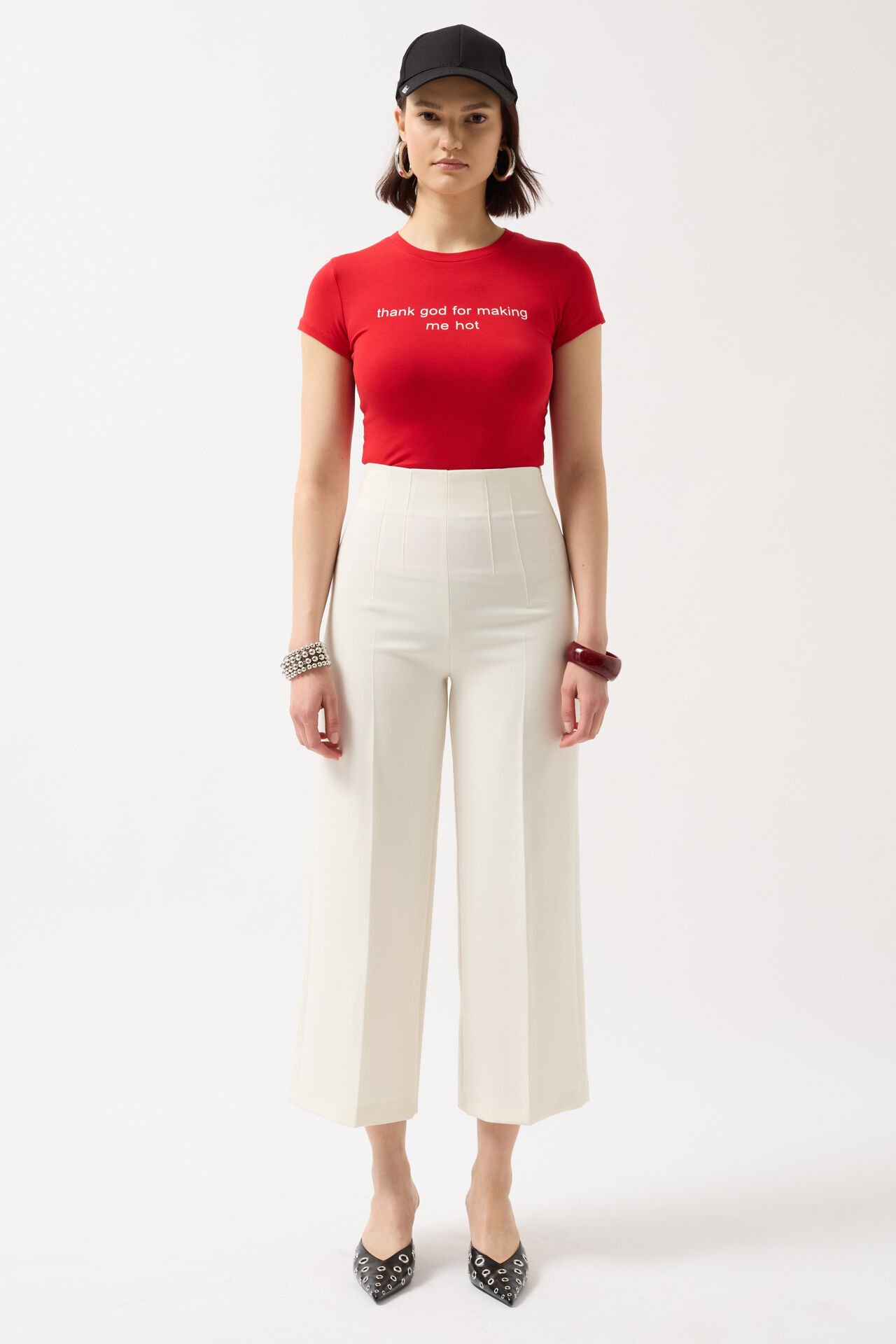 Toptan Baskılı Likralı Crop Kırmızı T-Shirt