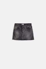 Toptan Asimetrik Kemer Denim Mini Siyah Etek