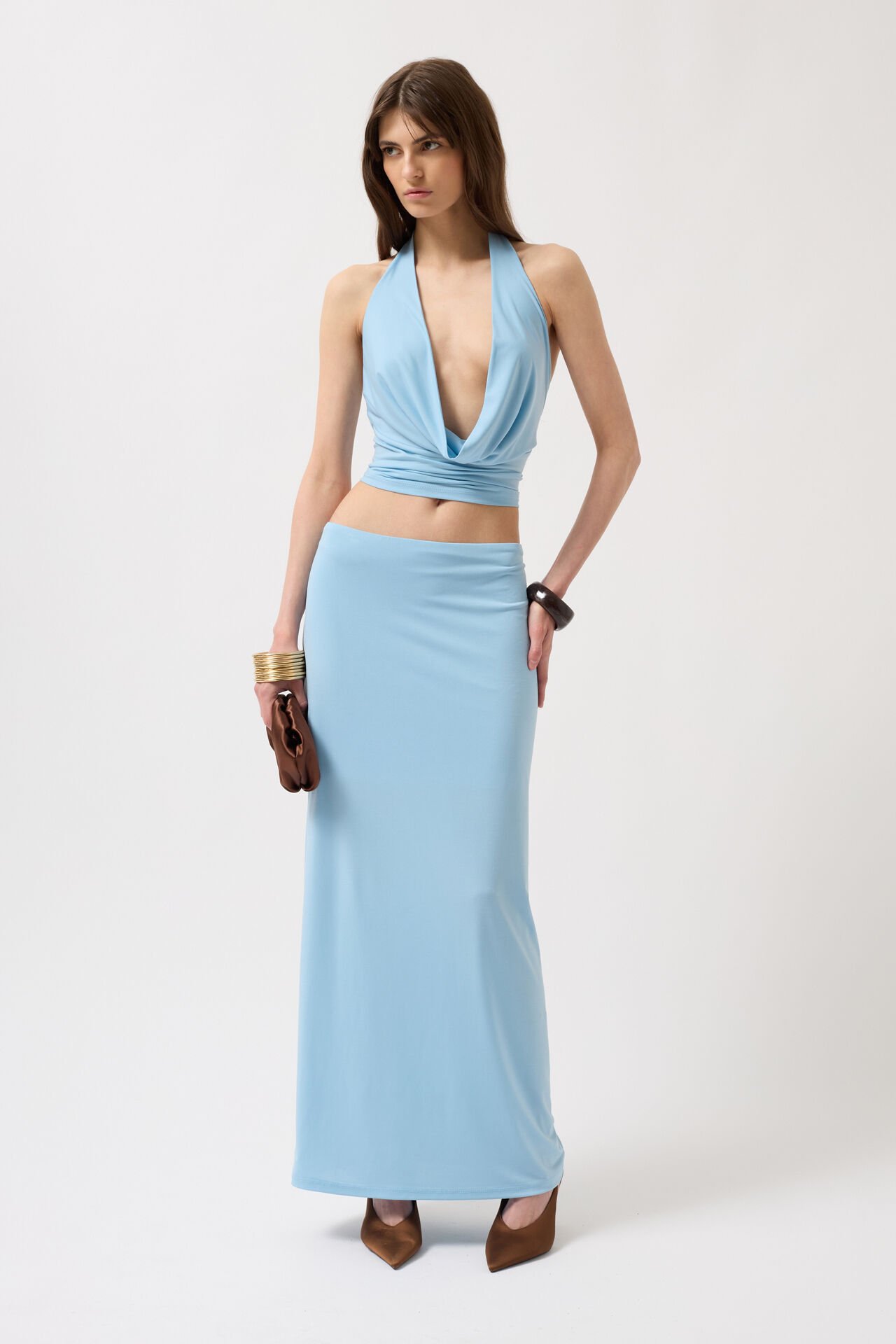 Toptan Kalem Midi Bebe Mavi Etek