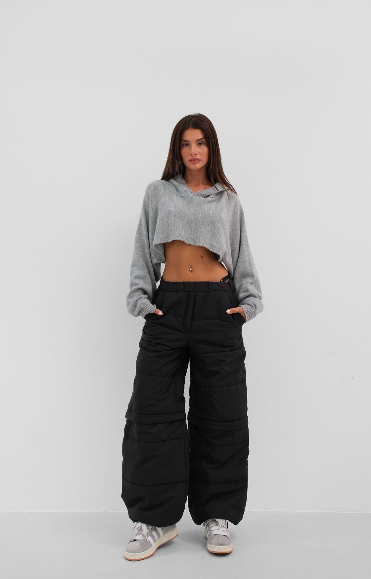 Wholesale Zipper Detail Quilted Black Trousers