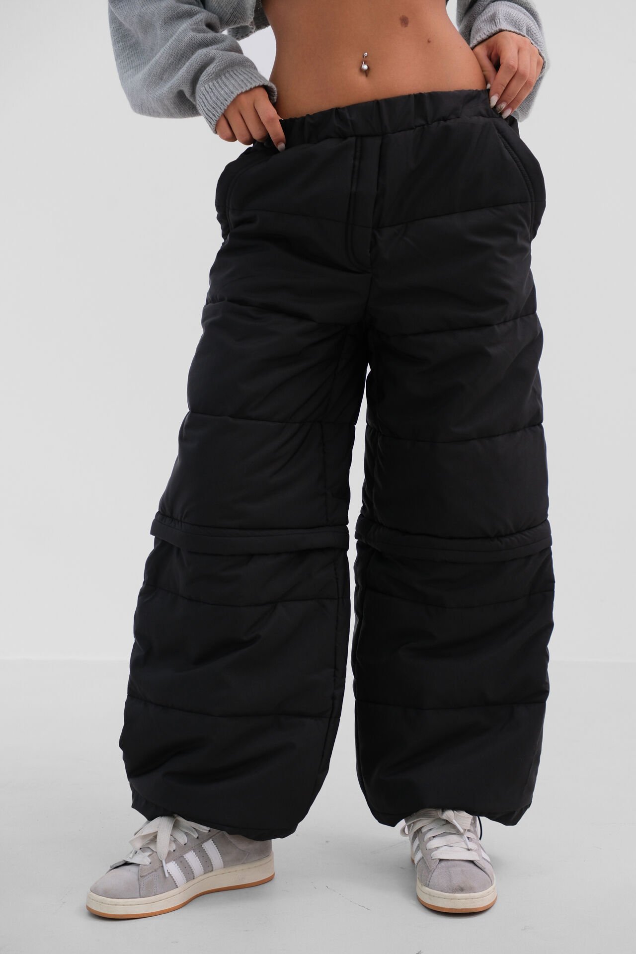 Wholesale Zipper Detail Quilted Black Trousers