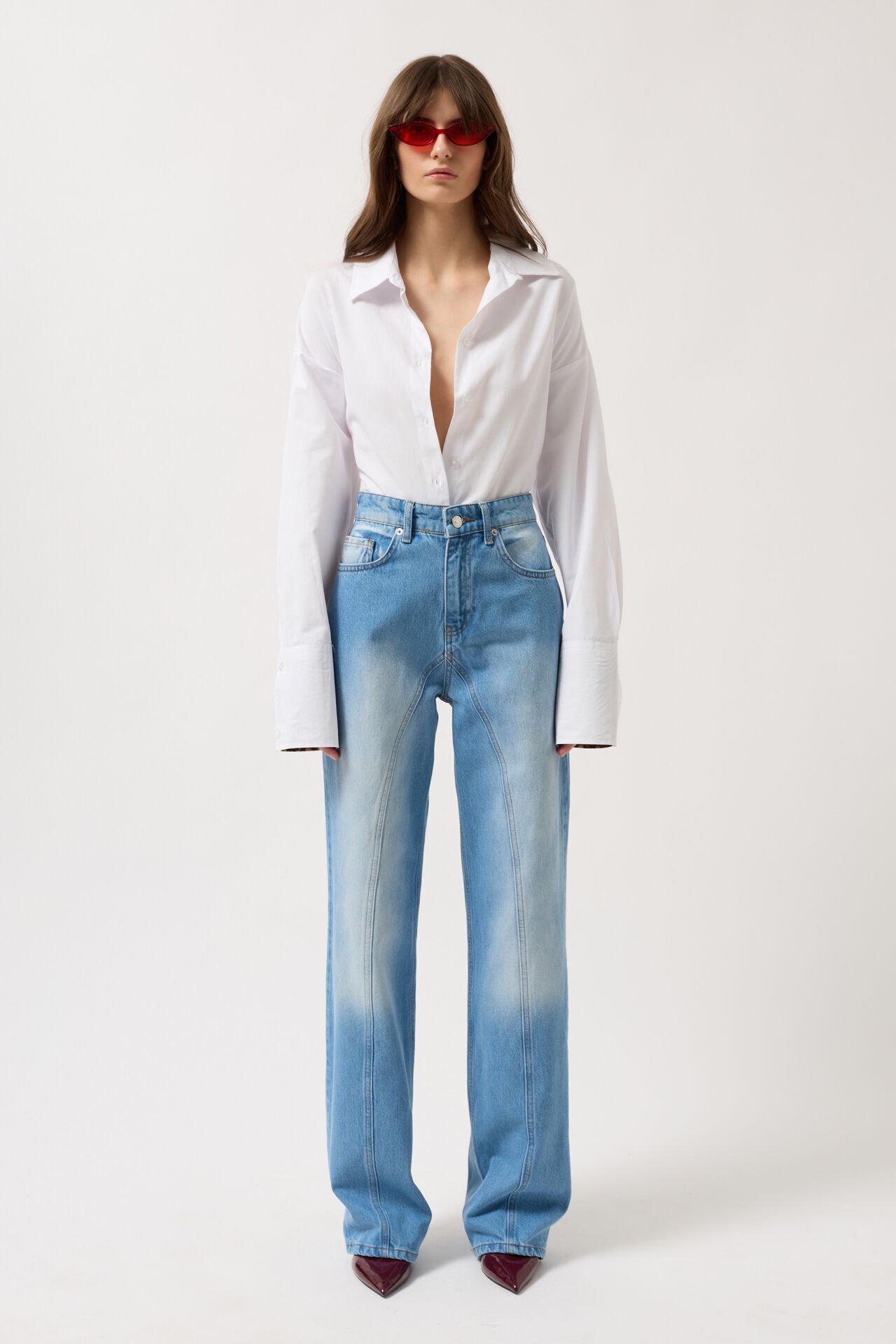 Toptan Dikiş Detay Geniş Paça Mavi Jean