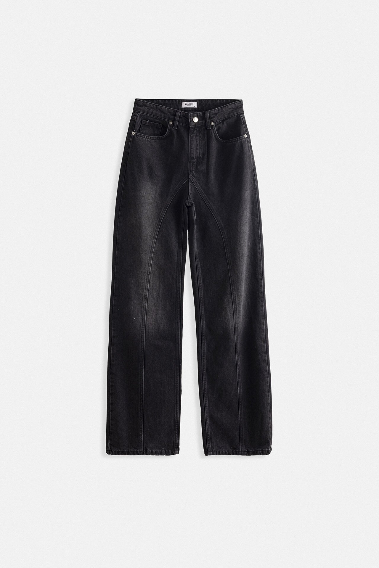 Toptan Dikiş Detay Geniş Paça Siyah Jean