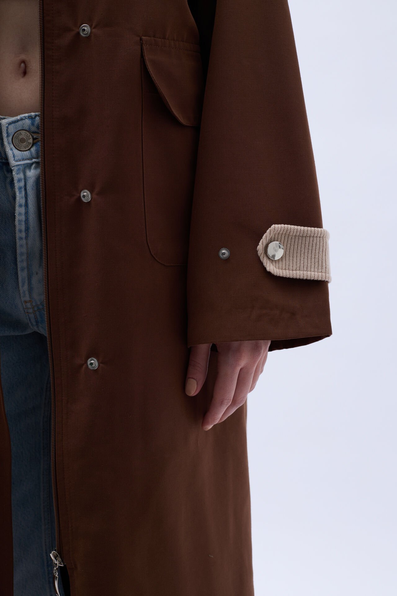 Wholesale Collar Detailed Oversized Dark Brown Trench Coat