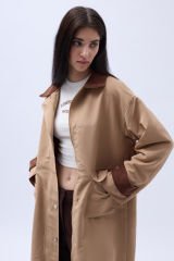 Wholesale Collar Detailed Oversized Brown Trench Coat
