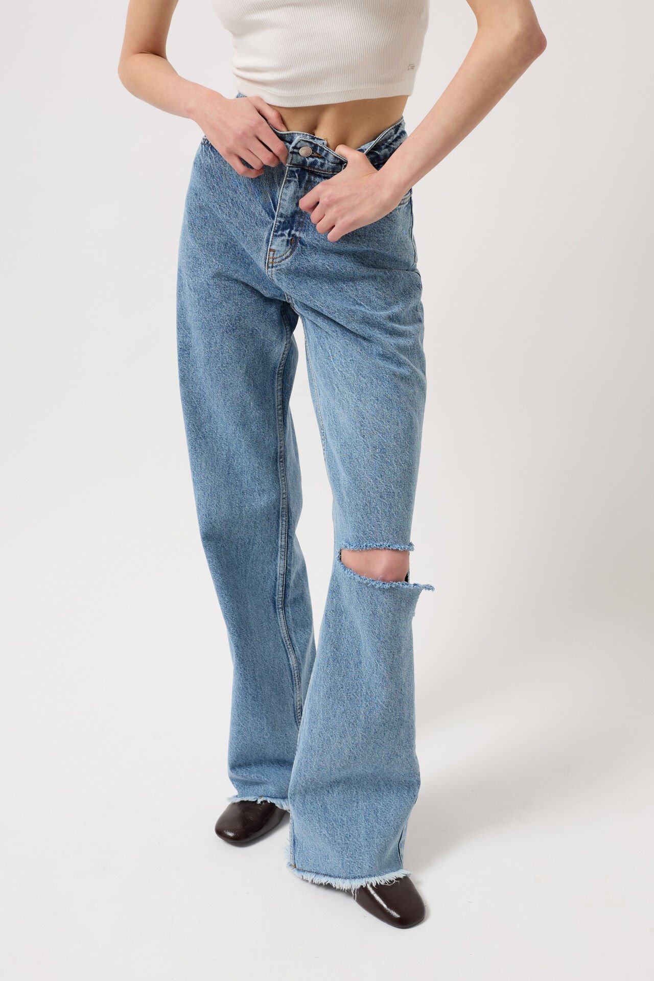 Toptan Lazer Kesim Wide Leg Mavi Jean