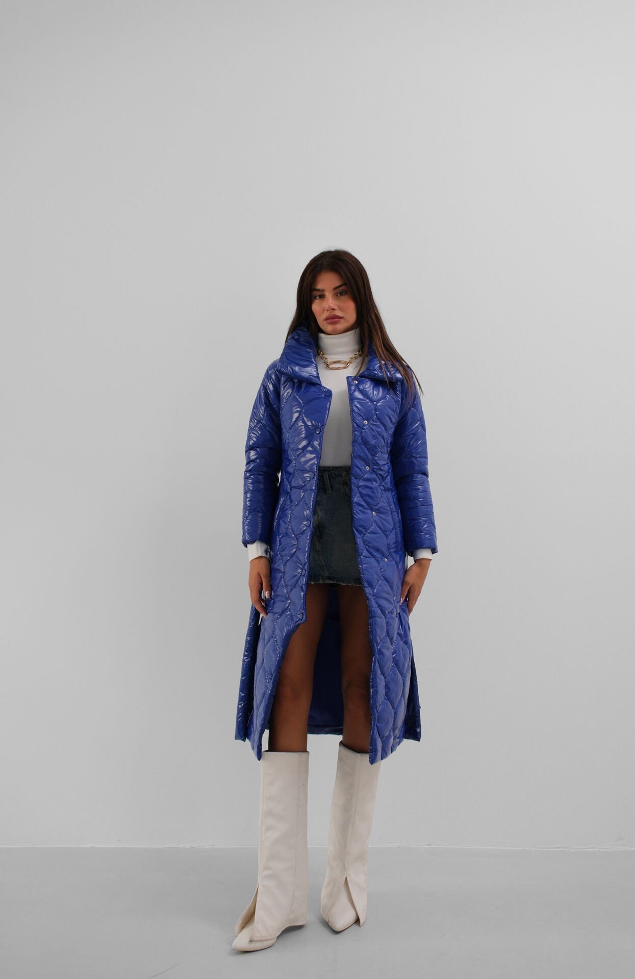 Wholesale Belted Patent Leather Puffer Saxe Maxi Coat