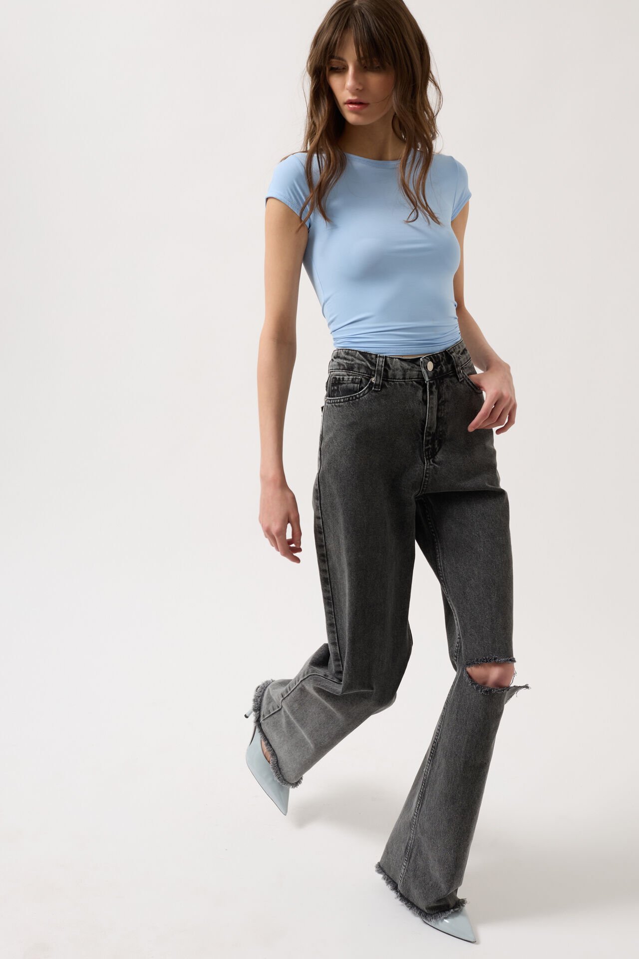 Toptan Lazer Kesim Wide Leg Siyah Jean