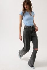 Toptan Lazer Kesim Wide Leg Siyah Jean