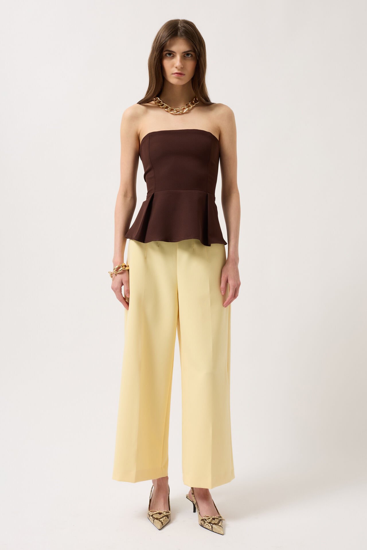 Wholesale Pleated Strapless Brown Blouse