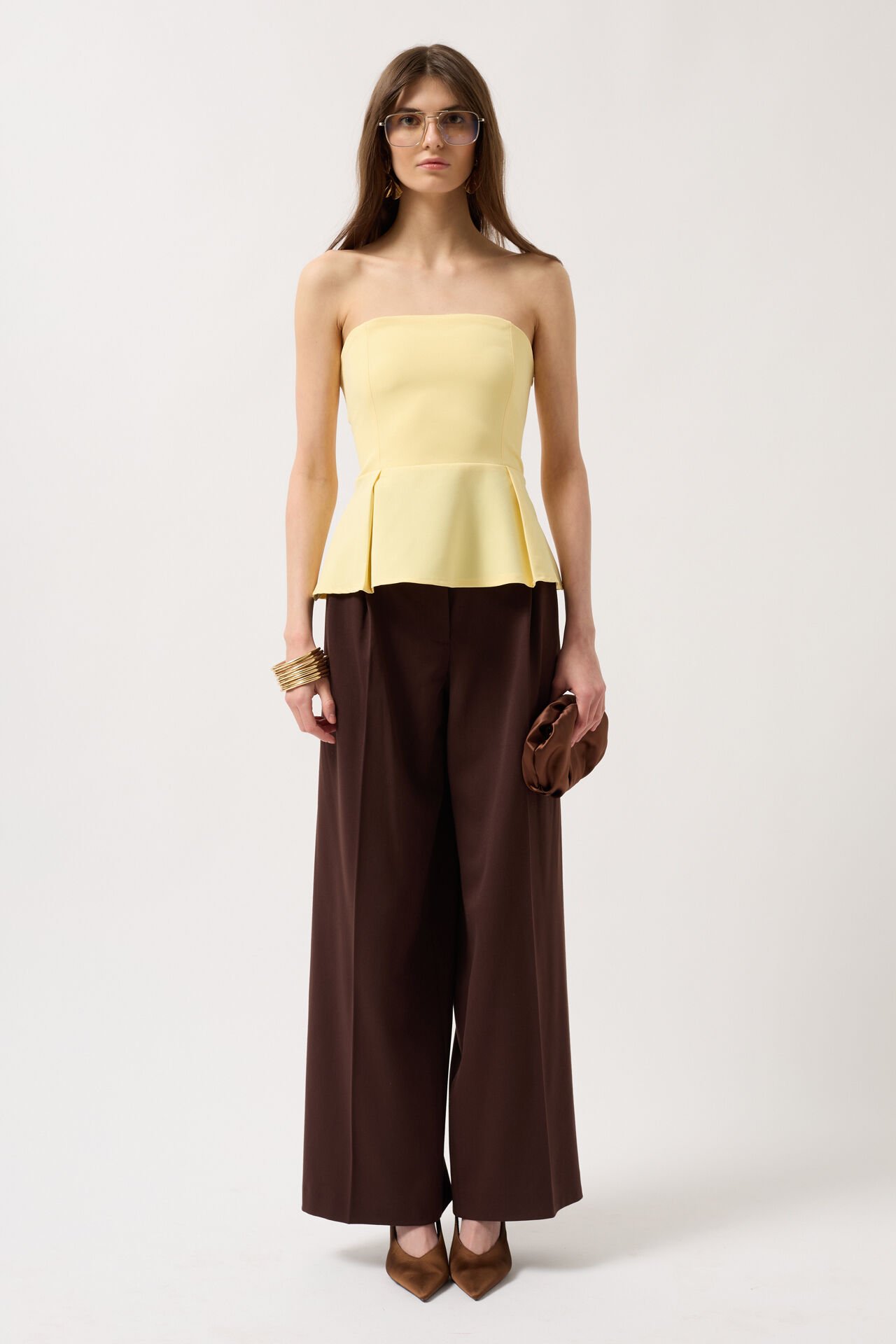 Wholesale Pleated Strapless Yellow Blouse