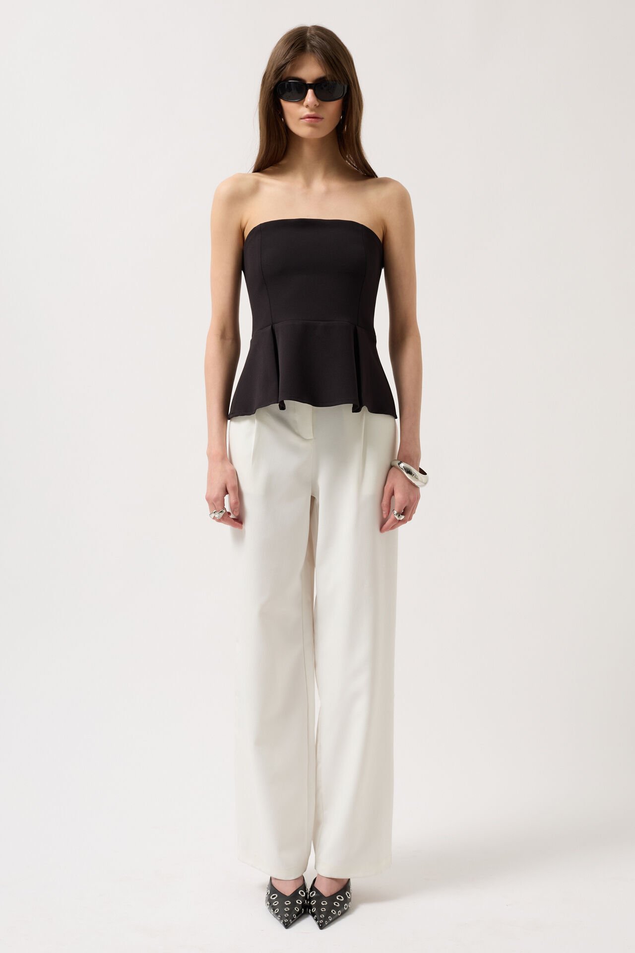 Wholesale Pleated Strapless Black Blouse