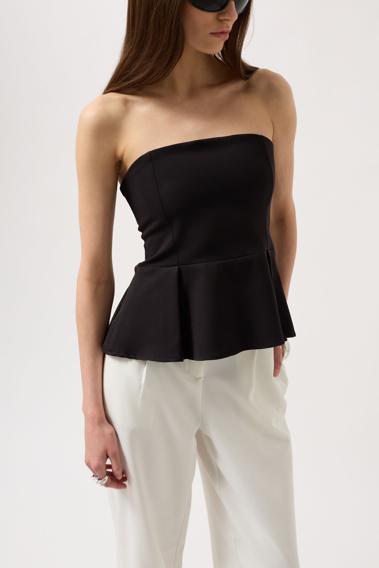 Wholesale Pleated Strapless Black Blouse