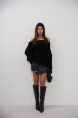 Wholesale Boat Neck Ribbed Knitted Sweater
