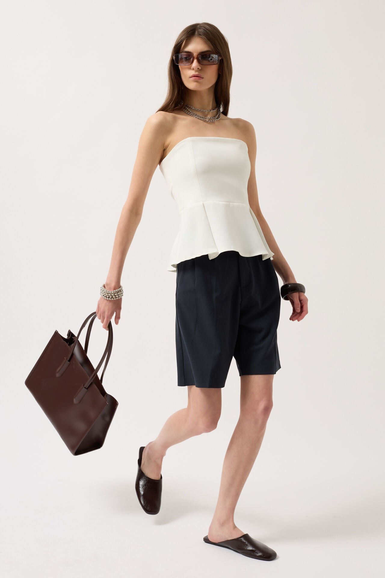 Wholesale Pleated Strapless White Blouse