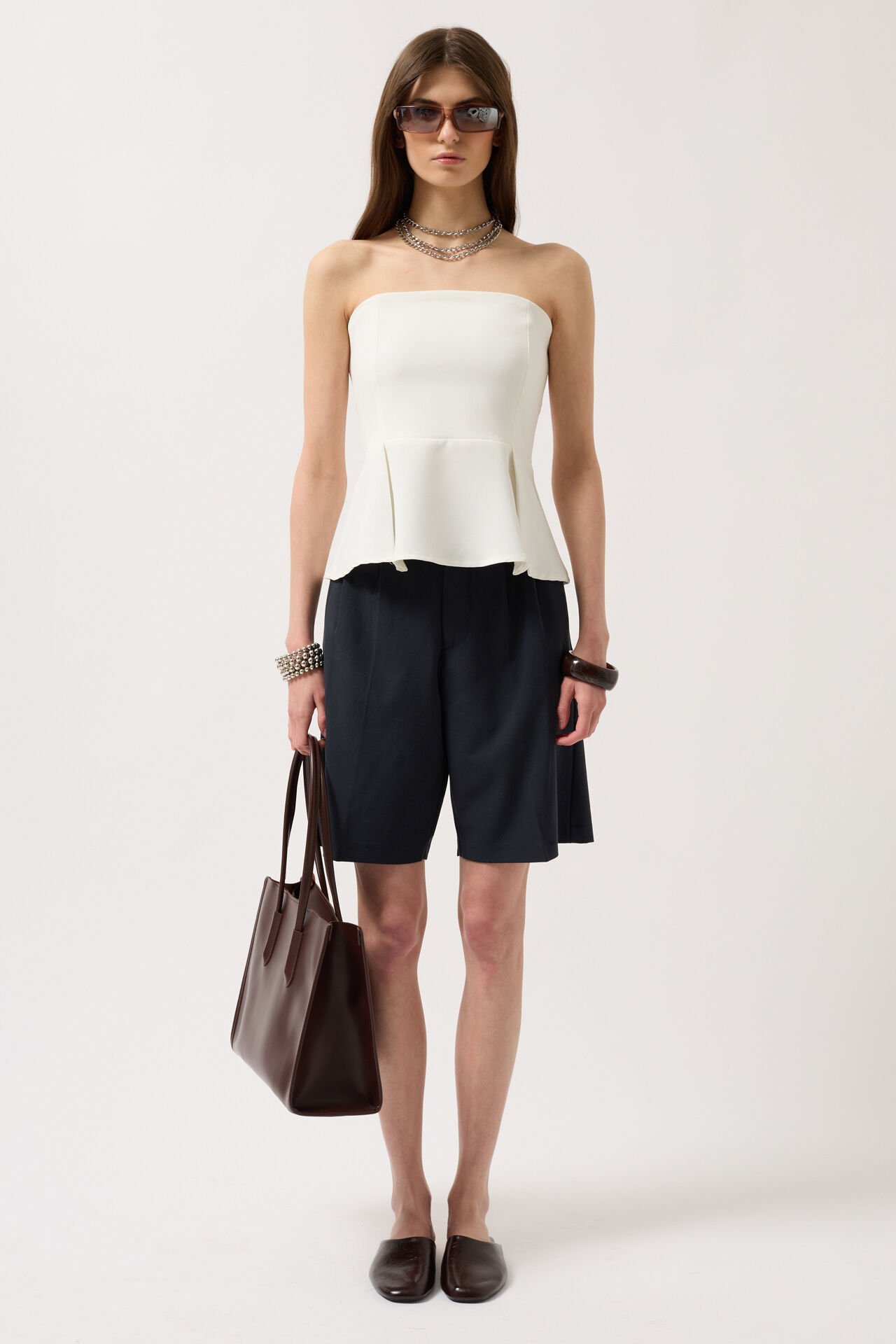 Wholesale Pleated Strapless White Blouse