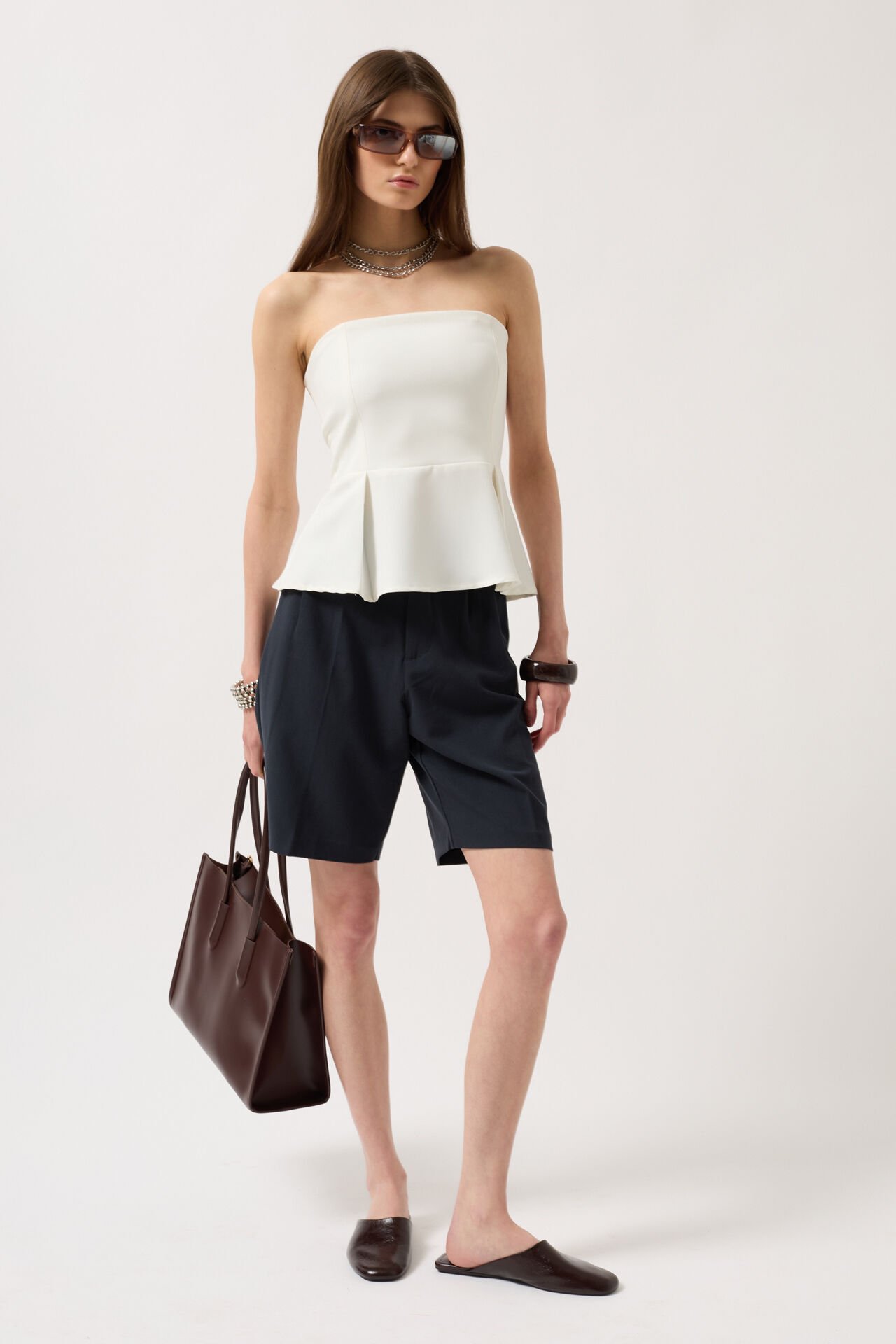 Wholesale Pleated Strapless White Blouse
