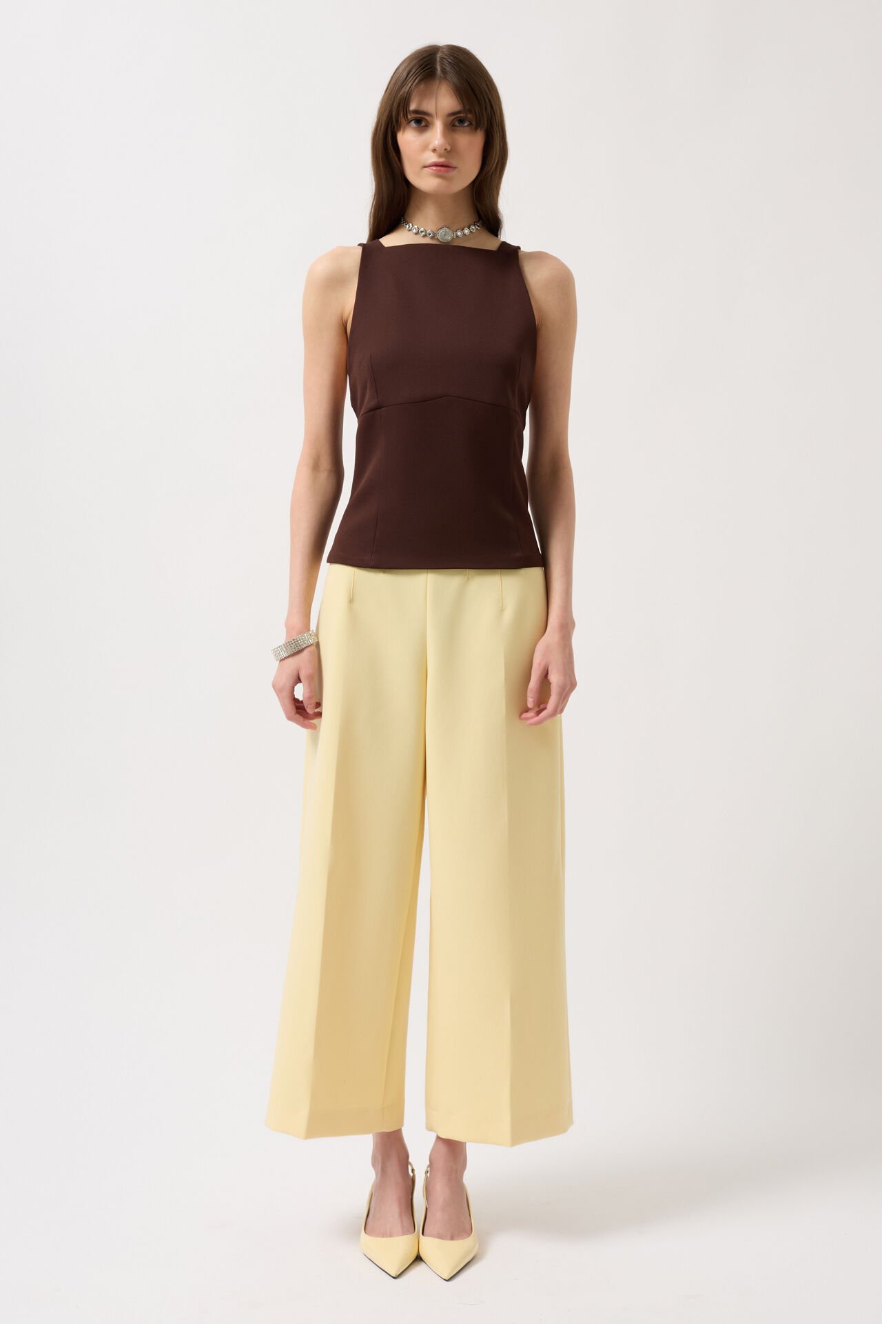 Wholesale Back Ribbon Detail Brown Blouse